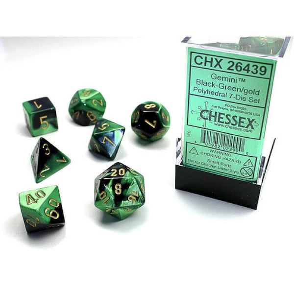 Chessex - Gemini Polyhedral 7-Die Set - Black Green/Gold (CHX26439)