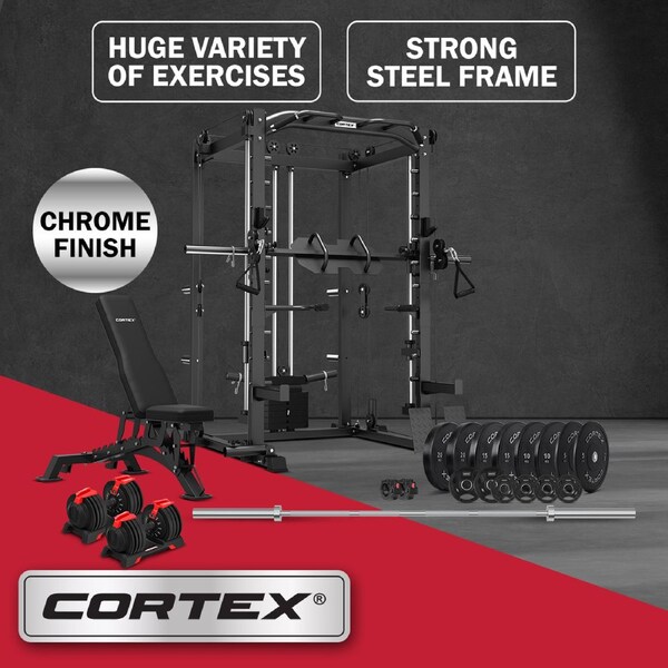 CORTEX SM20 Smith Station Ultimate Set with Olympic Bumper Weights, 48kg Revolock and Bench Set