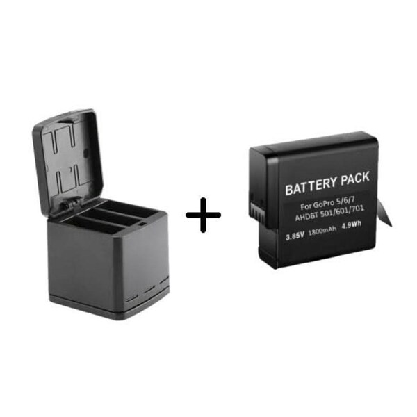 GoPro HERO 8 7 6 5 Compatible Black Triple Battery Dock Storage Charging Box with Battery