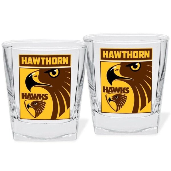 AFL Spirit Drink Glass Set Of Two - Hawthorn Hawks - 250ml Cup