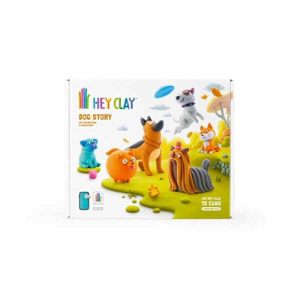 Hey Clay Dog Story Theme Modelling Set w/15 Colour Cans & 2 Tools 3y+