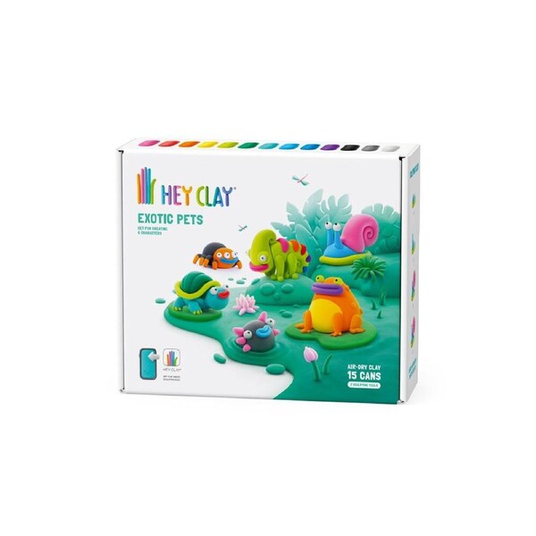 Hey Clay Exotic Pets Theme Modelling Set w/15 Colour Cans & 2 Tools 3y+