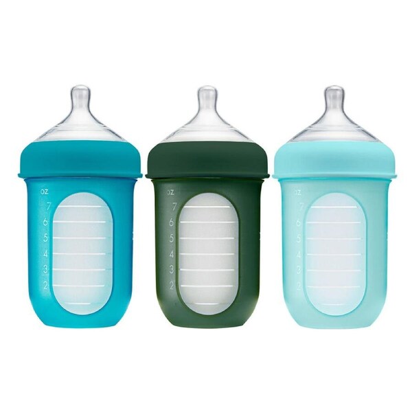 3PK Boon Nursh Collapsible Silicon Baby Bottle Blue 237ml 3 Months+