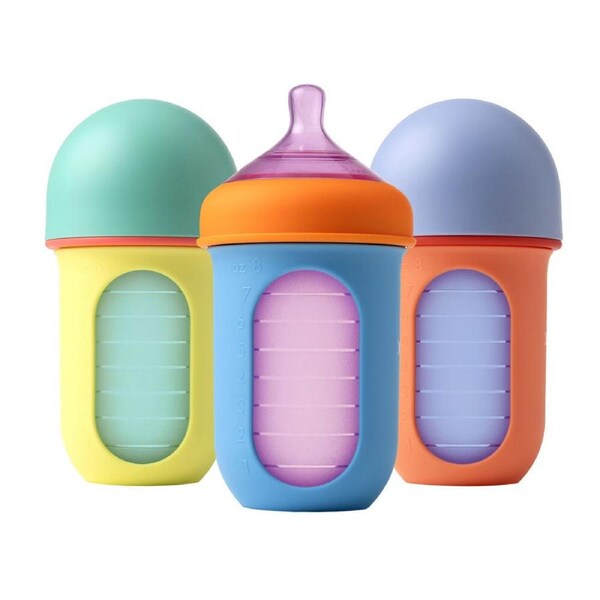 3PK Boon Nursh Collapsible Silicone Baby Bottle Colorblock 237ml 3 Months+