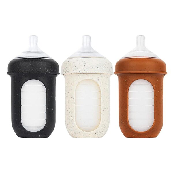 3PK Boon Nursh Collapsible Silicone Baby Bottle Speckle 237ml 3 Months+