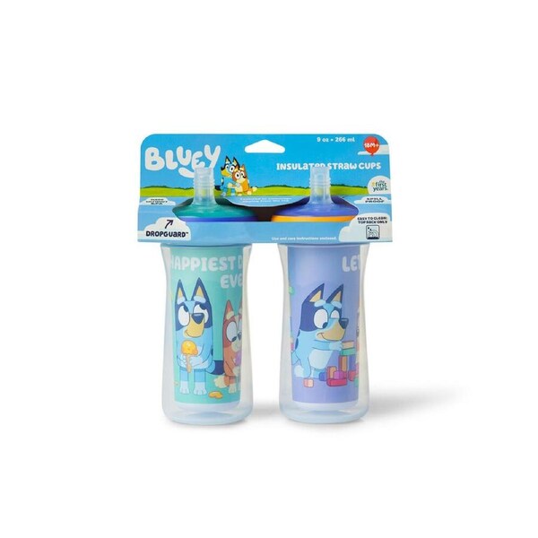 2PK The First Years Bluey Insulated Straw Bottle w/DropGuard 266ml 18m+