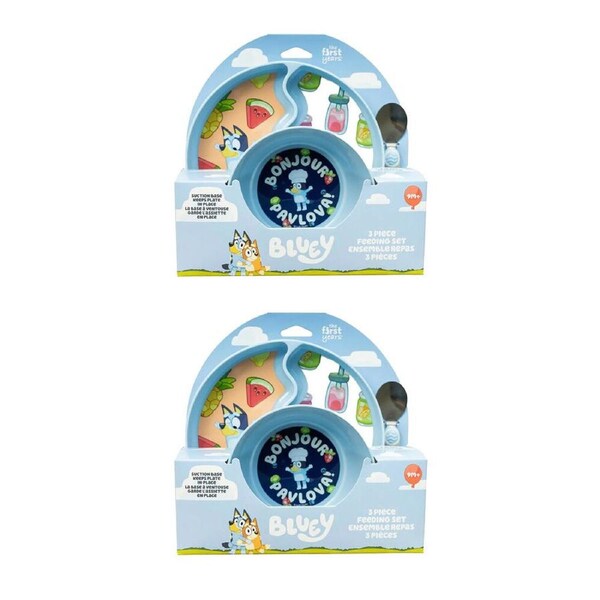 2x 3pc The First Years Bluey Toddler Feeding Set w/Bowl Plate Spoon 9m+