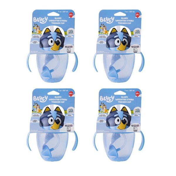 4PK The First Years Bluey Weighted Straw Trainer/Sippy Cup 207ml 6 Months+