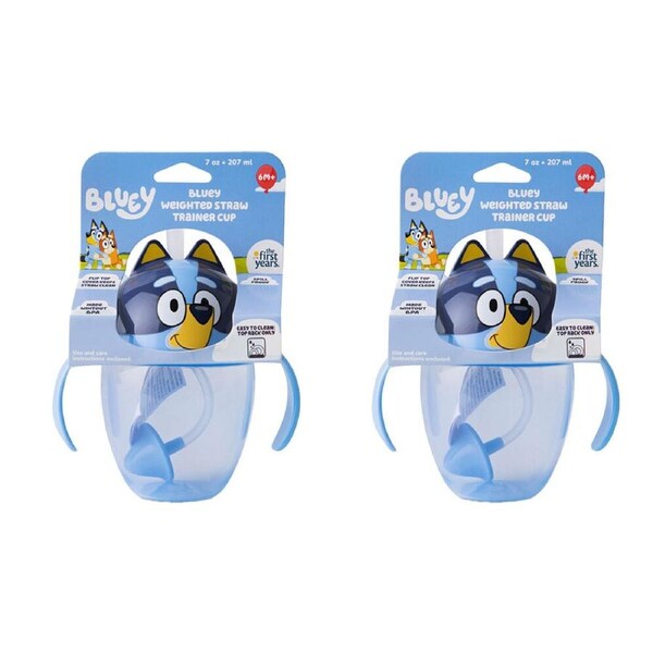 2PK The First Years Bluey Weighted Straw Trainer/Sippy Cup 207ml 6 Months+
