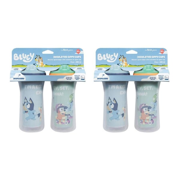 2x 2PK The First Years Bluey Insulated Sippy Cup w/DropGuard 266ml 1y+