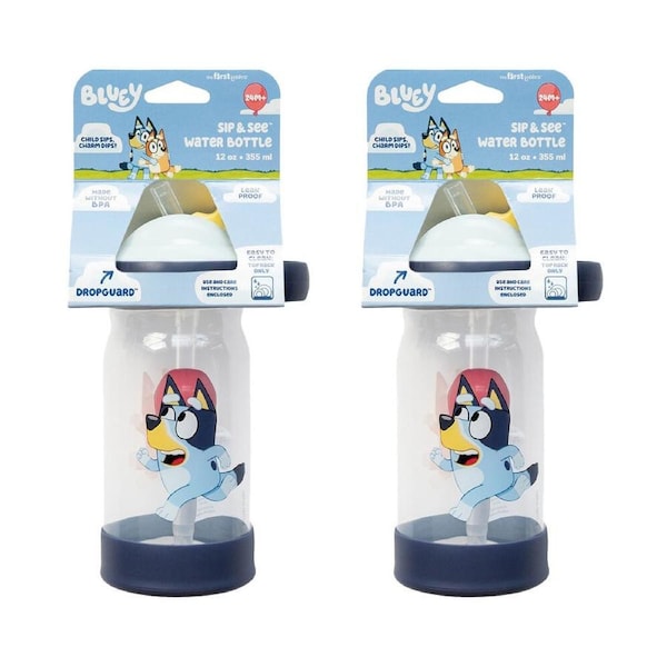 2PK The First Years Bluey Sip & See Water Bottle w/DropGuard 355ml 2y+