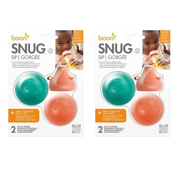 2x 2PK Boon Snug Silicon Universal Sippy Cup Bottle Topper w/Travel Case 1y+
