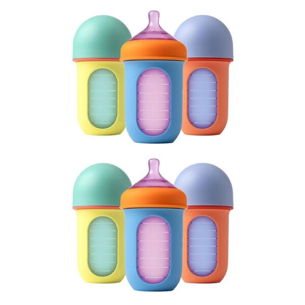 2x 3PK Boon Nursh Collapsible Silicone Baby Bottle Colorblock 237ml 3 Months+