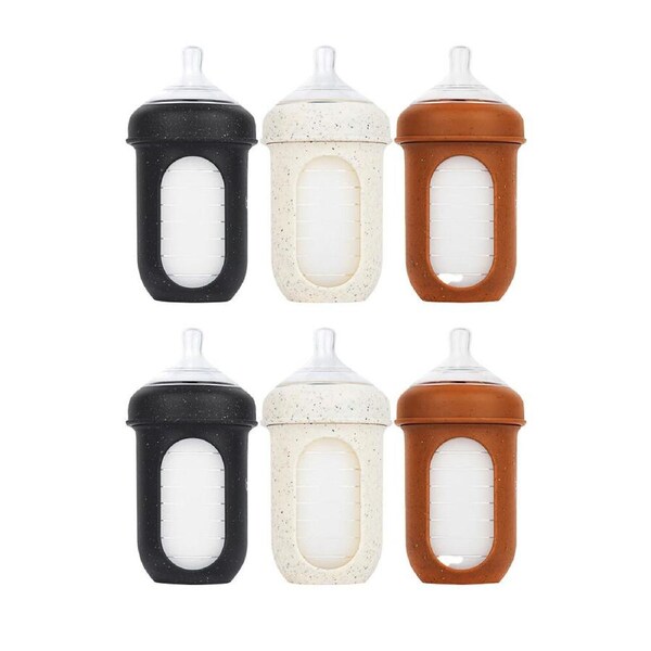 2x 3PK Boon Nursh Collapsible Silicone Baby Bottle Speckle 237ml 3 Months+