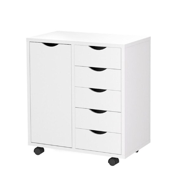 5 Drawer File Cabinet Mobile Desk Filing Document Organiser Side Chest Home Office Storage Cupboard Shelves Printer Stand Furniture White 60x38x68cm
