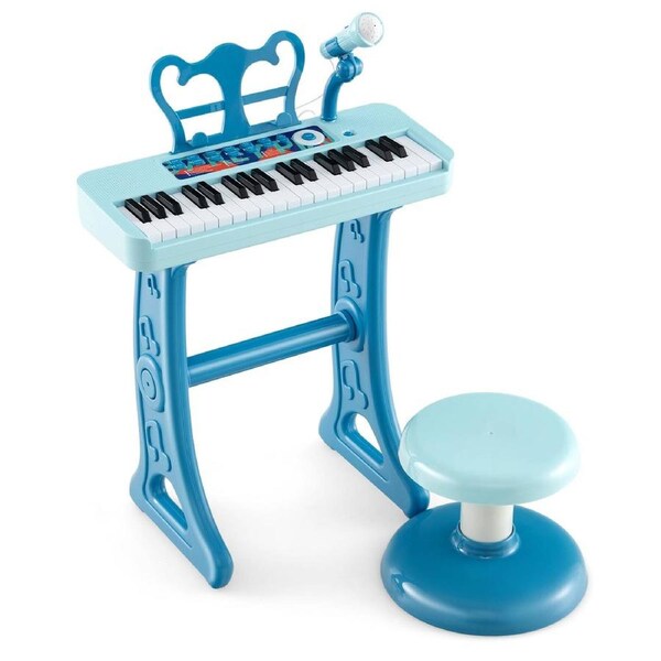 Babyjoy 37 Keys Kids Piano Keyboard Electronic Musical Instrument w/Adjustable Microphone Music Stand & Stool Musical Gift Blue