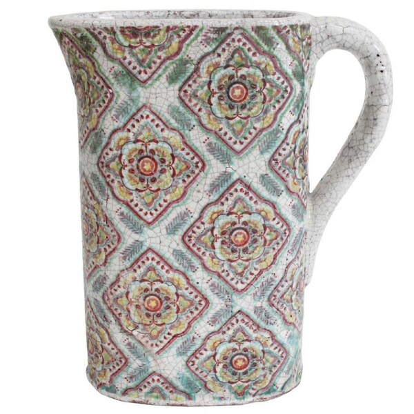 LVD Terracotta Fiesta Crackle-Glaze Oval Pitcher Jug 11x31cm Multicoloured