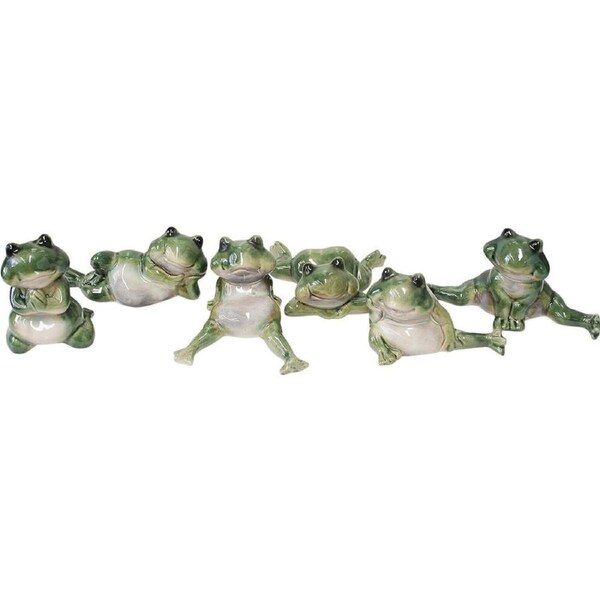 6pc LVD Ceramic Lounging Frogs Set Quirky Home Decoration 13x8cm Green