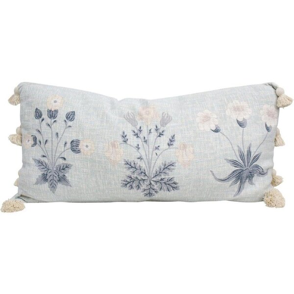LVD 100% Cotton Lumbar Botanical Cushion Pillow 40x80cm Blue Floral