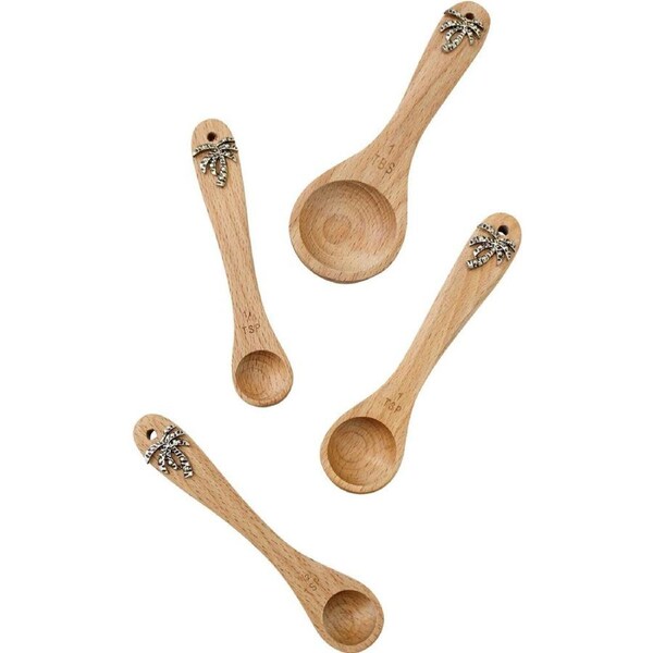 LVD Acacia Wood/Metal Measuring Baking Spoon Set 16x3cm Palm Silver