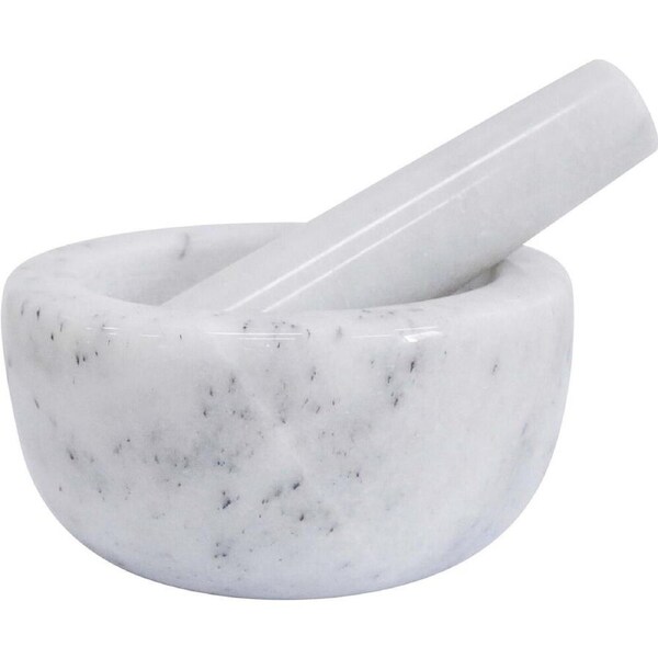 LVD Medium Marble Mortar & Pestle Kitchen Grinding Bowl 12x6cm Grey