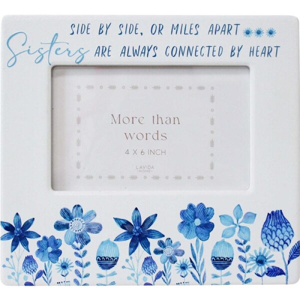 LVD Ceramic/Flexi Glass Photo Picture Frame Sisters 18x20cm White/Blue