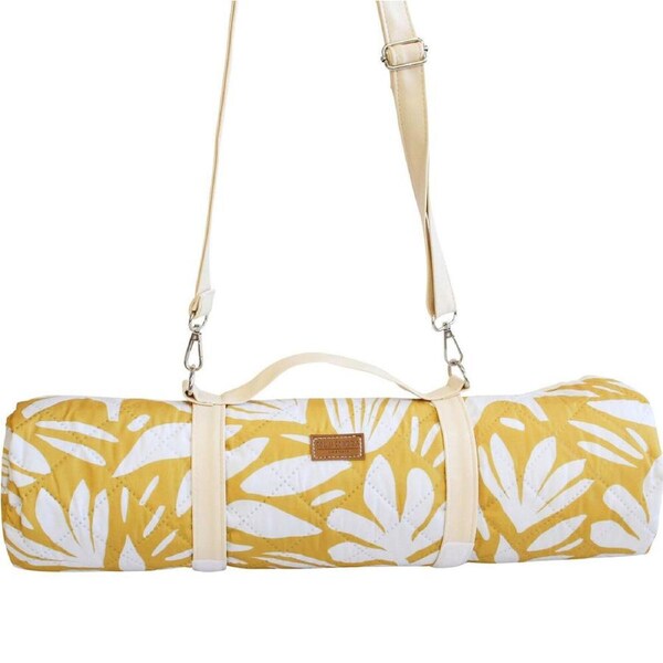 LVD Sundance Waterproof Outdoor Rolled Picnic Mat 150x150cm White/Yellow