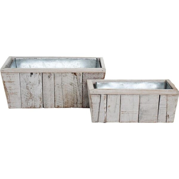 2pc LVD Wooden Metal Outdoor Planter Boxes Set 49x26/41.5x19cm White Wash
