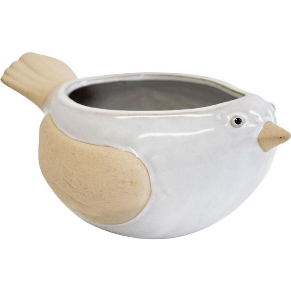 LVD Ceramic Stoneware Indoor Decorative Bird Planter Pot 19x11cm White/Yellow