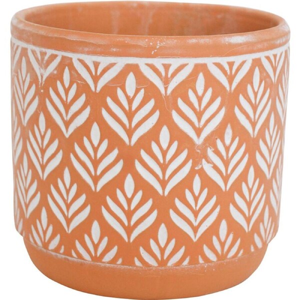 LVD Terracotta Ceramic Decorative Planter Pot Leaf Print 14x13cm Natural