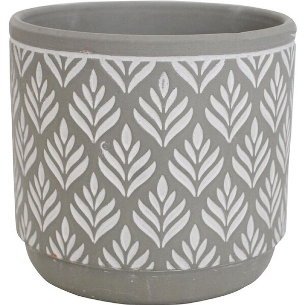 LVD Terracotta Ceramic Decorative Planter Pot Leaf Print 14x13cm Grey