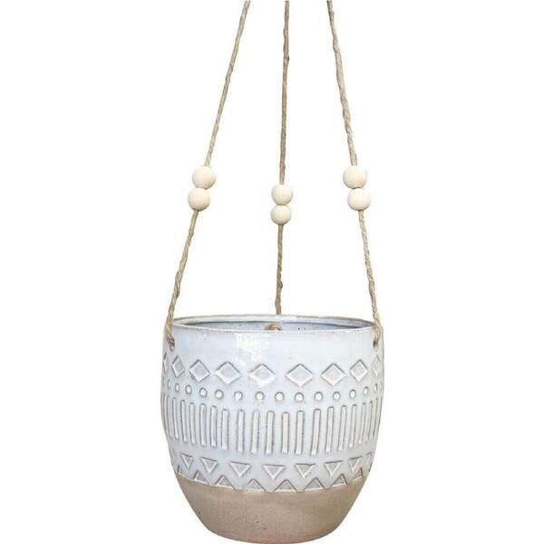 LVD Ceramic Stoneware Decorative Outdoor Planter Pot Hanger Script 15x14cm