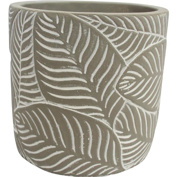 LVD Terracotta Ceramic Decorative Planter Pot Leaf Wrap 14x14cm Grey