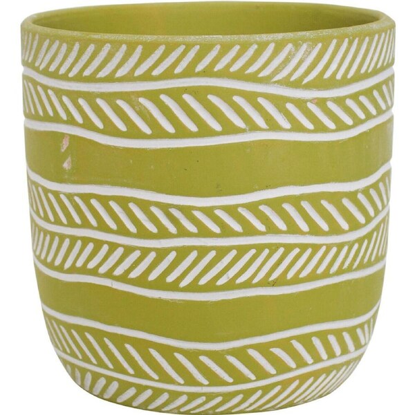 LVD Terracotta Ceramic Decorative Planter Pot Rows 13.5x13cm Lime