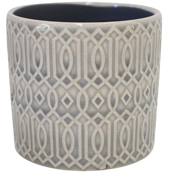 LVD Ceramic Decorative Indoor Planter Pot Tribal Small 11x9cm Grey