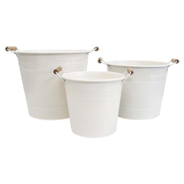 3pc LVD Metal Planter/Utility Set 30.5x25.7cm/26x21cm/21x18cm Ivory