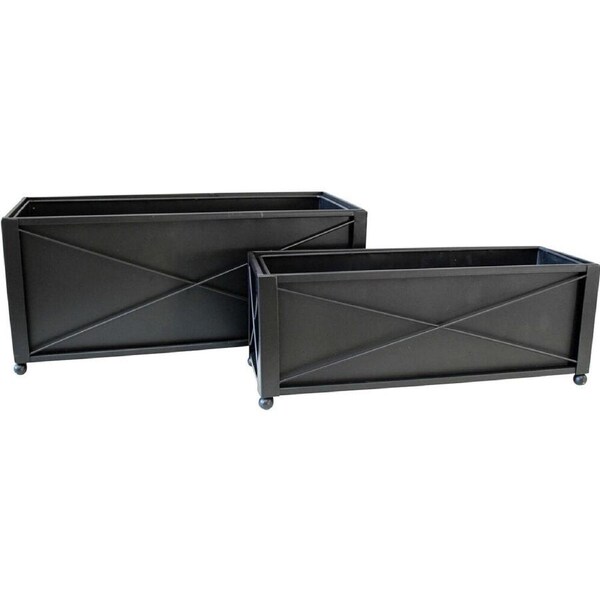 2pc LVD Metal Outdoor Planters Pot Table Top Set 41x14cm/36x12cm Black