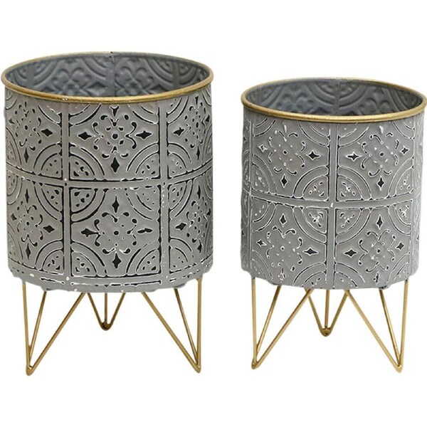 2pc LVD Metal Decorative Planter Pot On Legs Set 18.5x26cm/16x24cm White