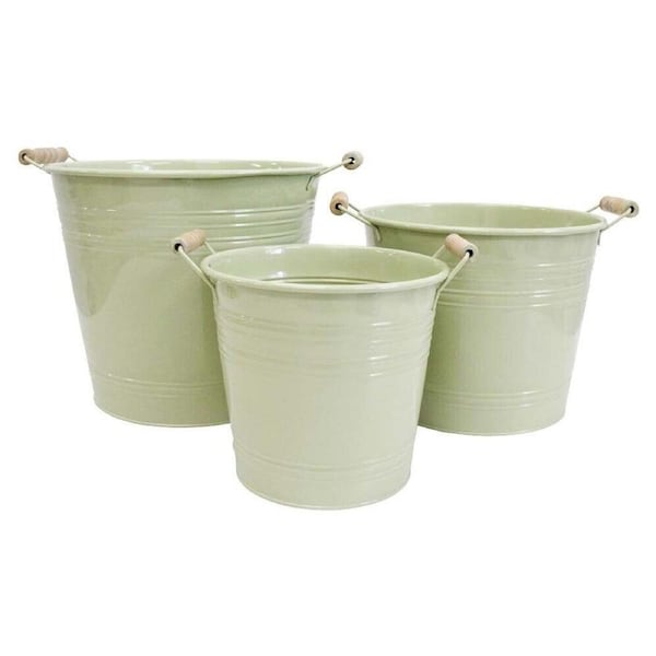 3pc LVD Metal Planter/Utility Set 30.5x25.7cm/26x21cm/21x18cm Sage Green