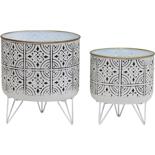 2pc LVD Metal Decorative Planters Pot Set 25x19.5cm/20.5x16cm White Wash