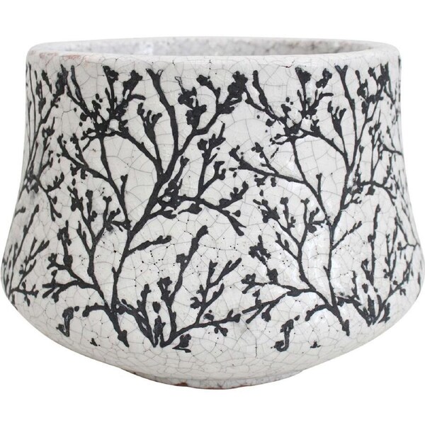 LVD Terracotta Planter Pot Angle Branching Tree 21x15.5cm White/Black