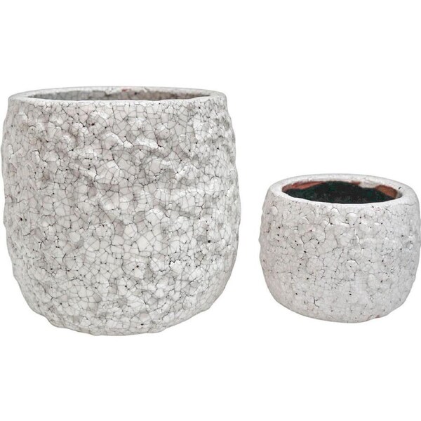2pc LVD Terracotta Outdoor Planter Pot Petals Set 17x15.5cm/12x9cm White
