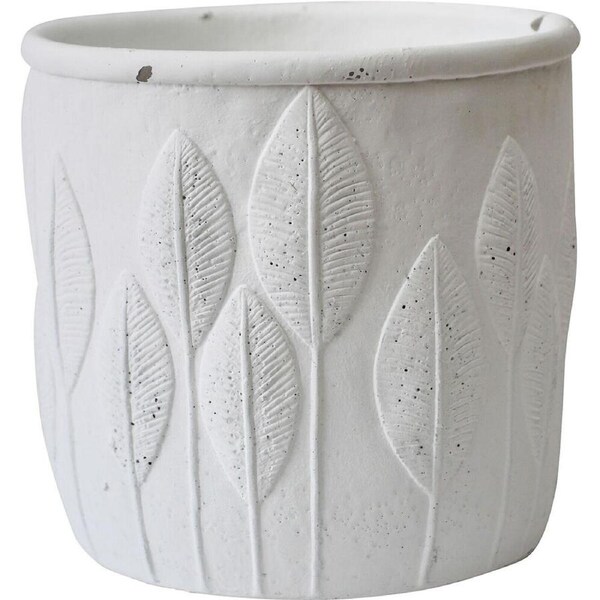 LVD Cement Embossed Leaves Outdoor Decorative Planter Pot 17x16.5cm White
