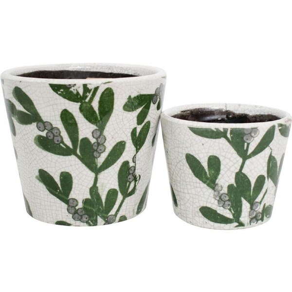 2pc LVD Terracotta Indoor Decorative Planter Pot Set 16x14cm/12x10cm Leaves