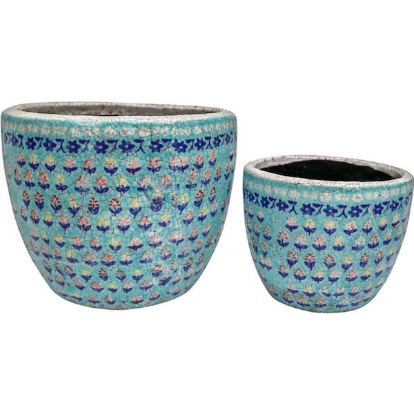 2pc LVD Terracotta Indoor Decorative Planter Pot Set 21.5x18cm/16x12.5cm Flowers