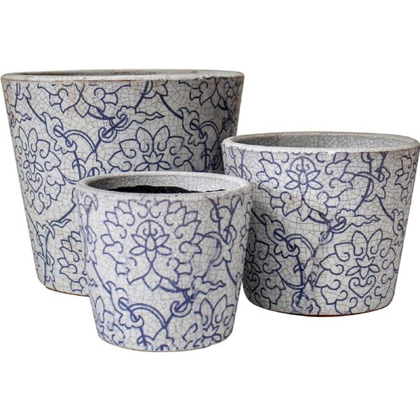 3pc LVD Terracotta Planter Pot Set 15.5x14cm/12x10cm /9x8.5cm Fleur Blue