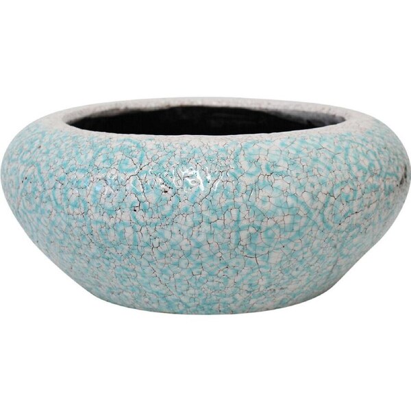 LVD Large Terracotta Moroccan Planter Pot Squat 25x11cm Cracked Blue