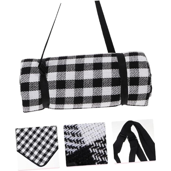 2mx3m Large Picnic Blanket Mat Premium Cashmere Rug Waterproof Outdoor~Black