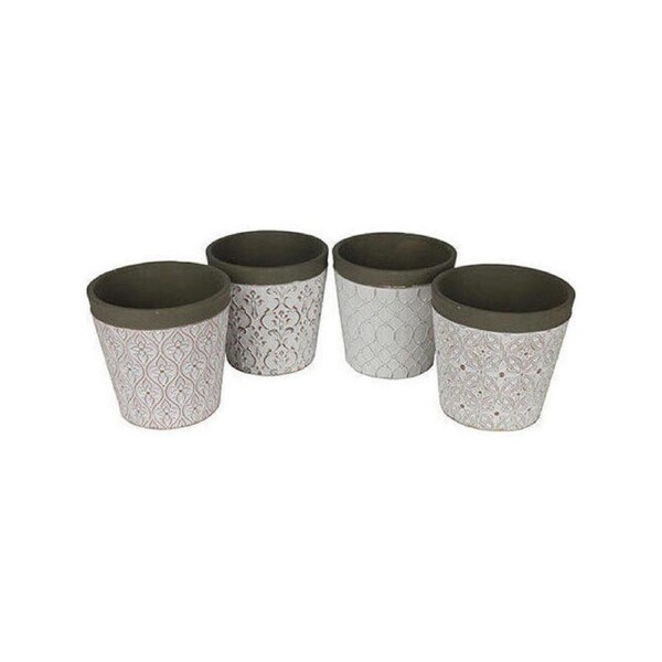 4pc LVD Small Patterned Clay Planter Indoor Pots Set 11x11cm Neutral