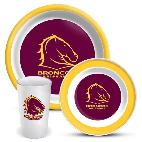 Brisbane Broncos NRL Rugby Melamine Plate Bowl Cup Set